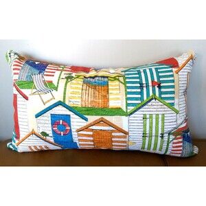 Richloom SOLARIUM BEACH HUTS‎ 14X24 LUMBAR OUTDOOR Zipper Throw Pillow Cover NEW